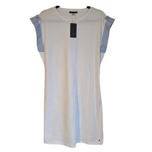 🆕️ *NWT* Tommy Hilfiger Women S White Striped Sleeve T Shirt Dress‎ M
